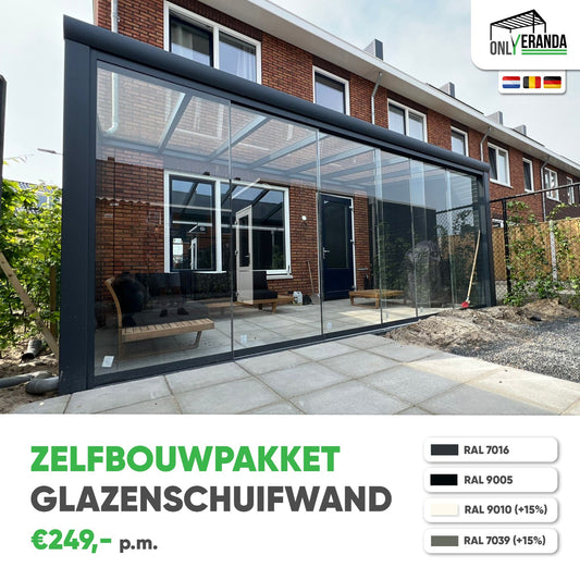 Zelfbouwpakket - Glazen schuifwand Helder (93cm Glaspaneel Breedte)